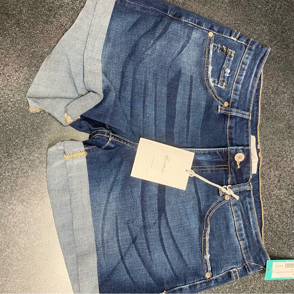 KanCan Dark Indigo Rolled Cuff Denim Shorts